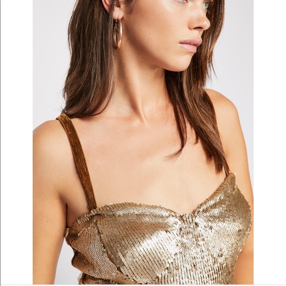 New Free People River of Stars Gold Sequin Tank - Picture 2 of 7